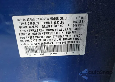 2017 Honda Fit Ex-L из США, поврежденный, VIN JHMGK5H89HS010458